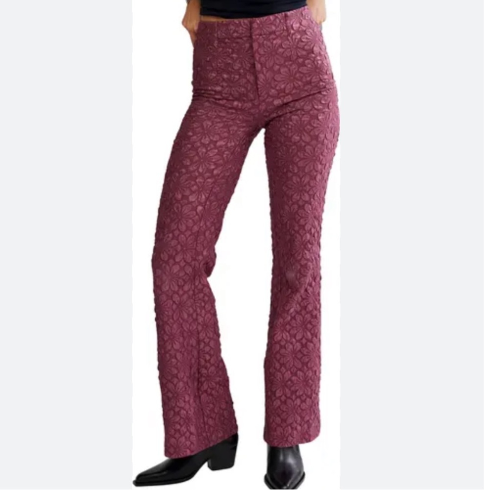 Free People Textured Floral Pants in Purple